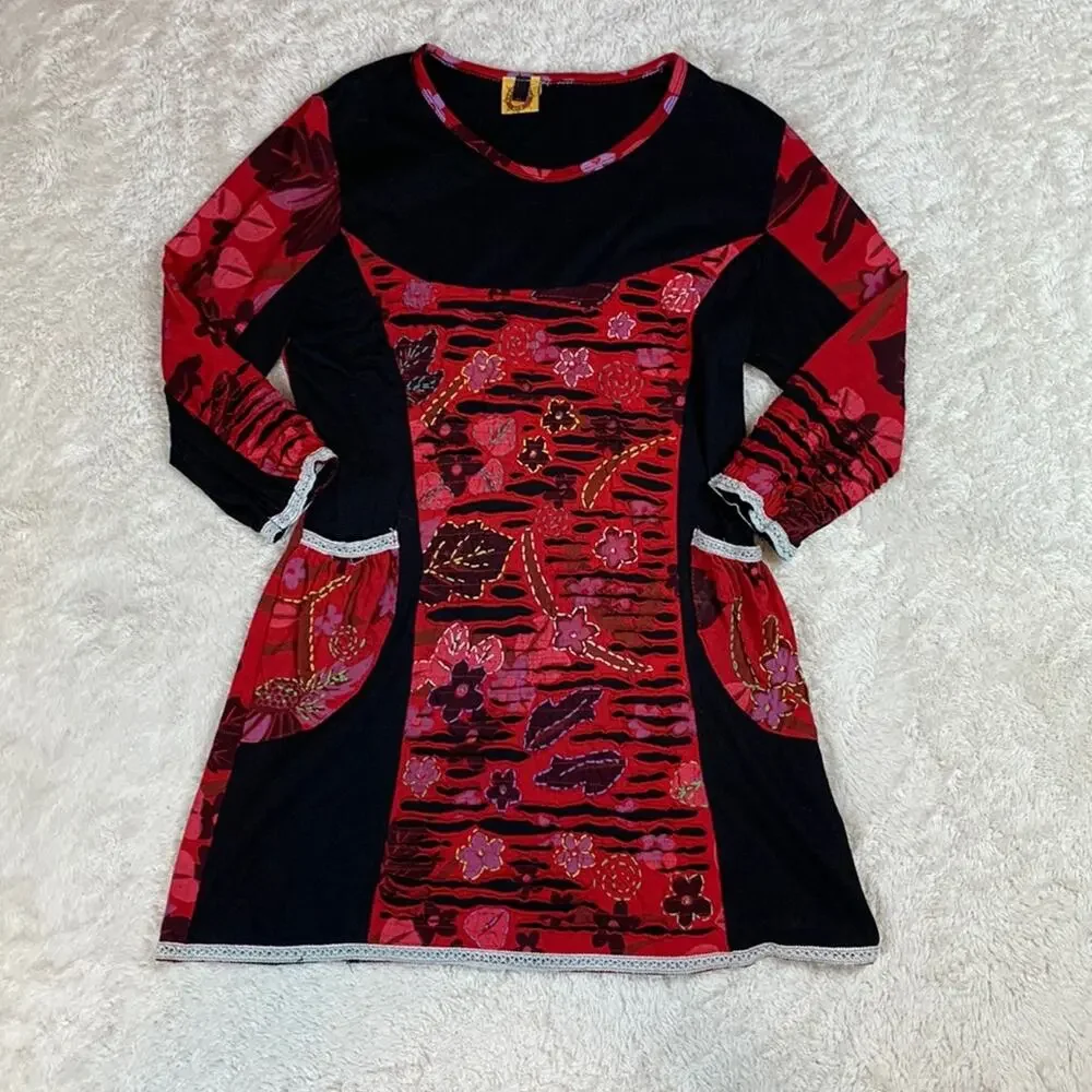 Karma Circle USA embroidered and distressed hand made mini dress, size medium - Picture 4 of 10